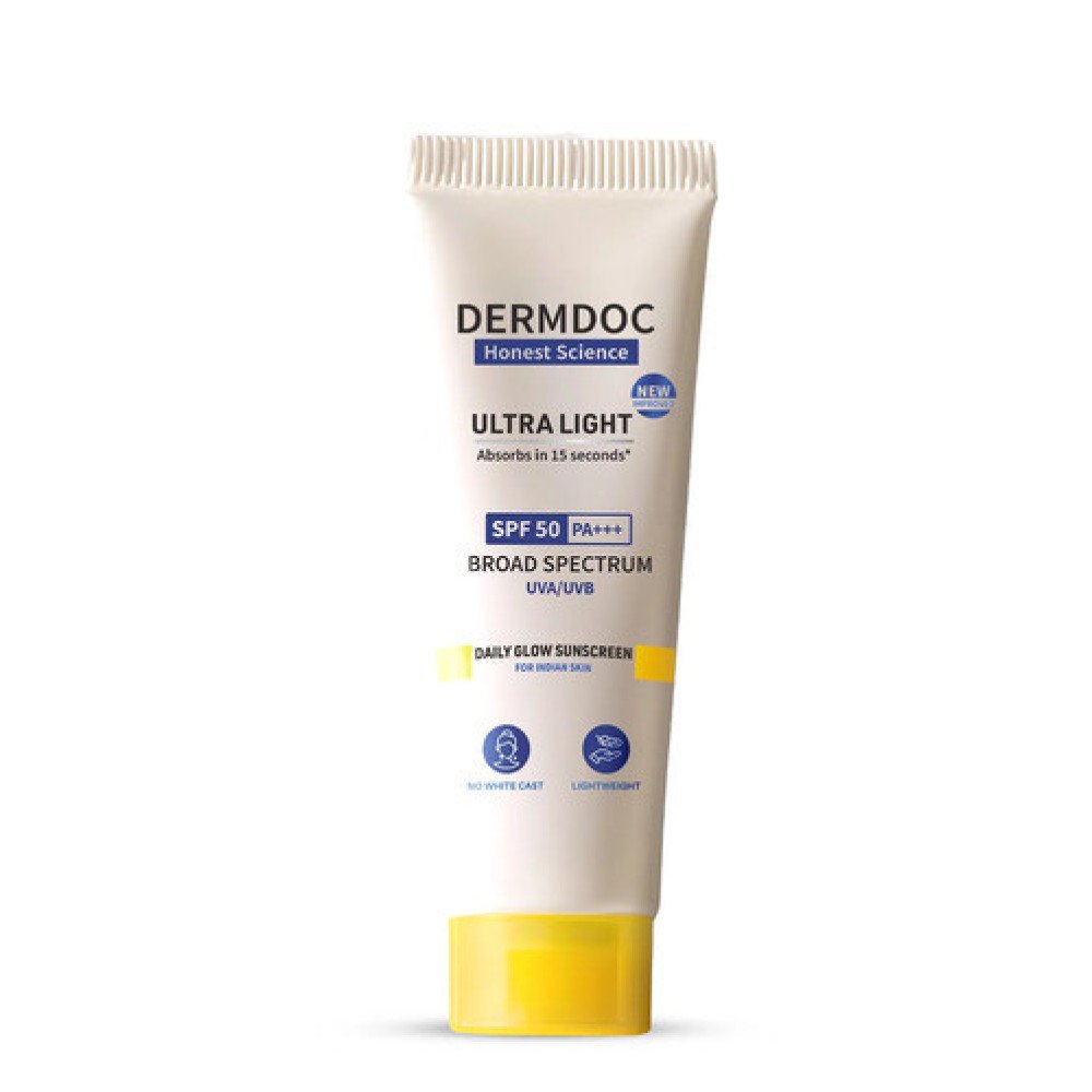 DermDoc UVA & UVB Broad Spectrum Sunscreen With SPF 50 & PA+++ For All Skin Types | 30 g Cream | No White Cast | Water & Sweat Resistant | No Parabens & Sulphates