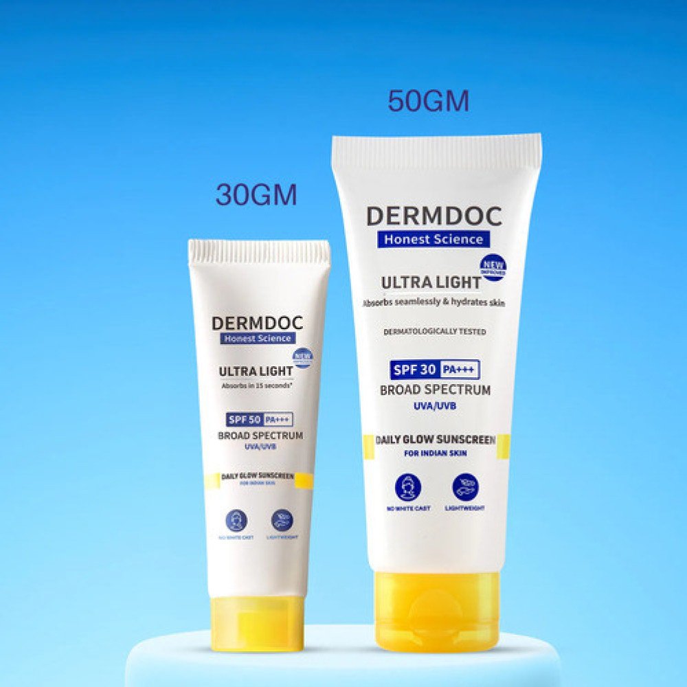DermDoc UVA & UVB Broad Spectrum Sunscreen With SPF 50 & PA+++ For All Skin Types | 30 g Cream | No White Cast | Water & Sweat Resistant | No Parabens & Sulphates