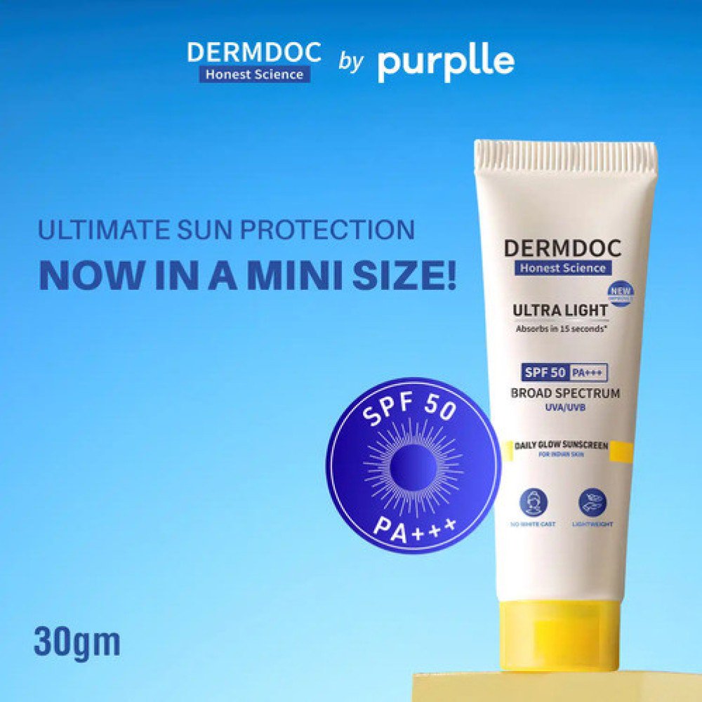 DermDoc UVA & UVB Broad Spectrum Sunscreen With SPF 50 & PA+++ For All Skin Types | 30 g Cream | No White Cast | Water & Sweat Resistant | No Parabens & Sulphates
