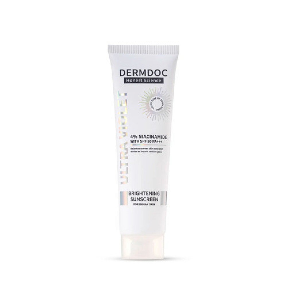 DERMDOC 4% Niacinamide Brightening Sunscreen with SPF 50 Sun Protection (30 gm) | Sunblock | Sunscreen for Oily Skin | PA +++ | UV Protection | Shine Free Formula