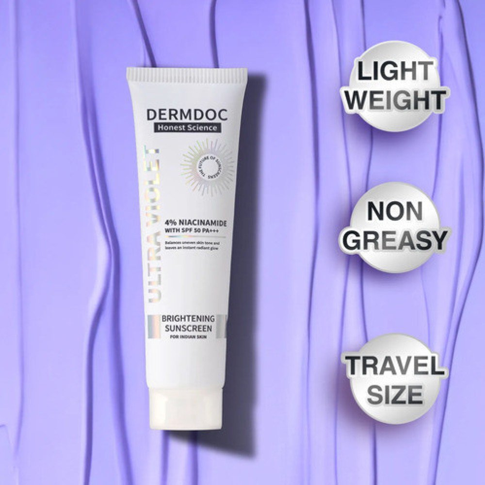 DERMDOC 4% Niacinamide Brightening Sunscreen with SPF 50 Sun Protection (30 gm) | Sunblock | Sunscreen for Oily Skin | PA +++ | UV Protection | Shine Free Formula