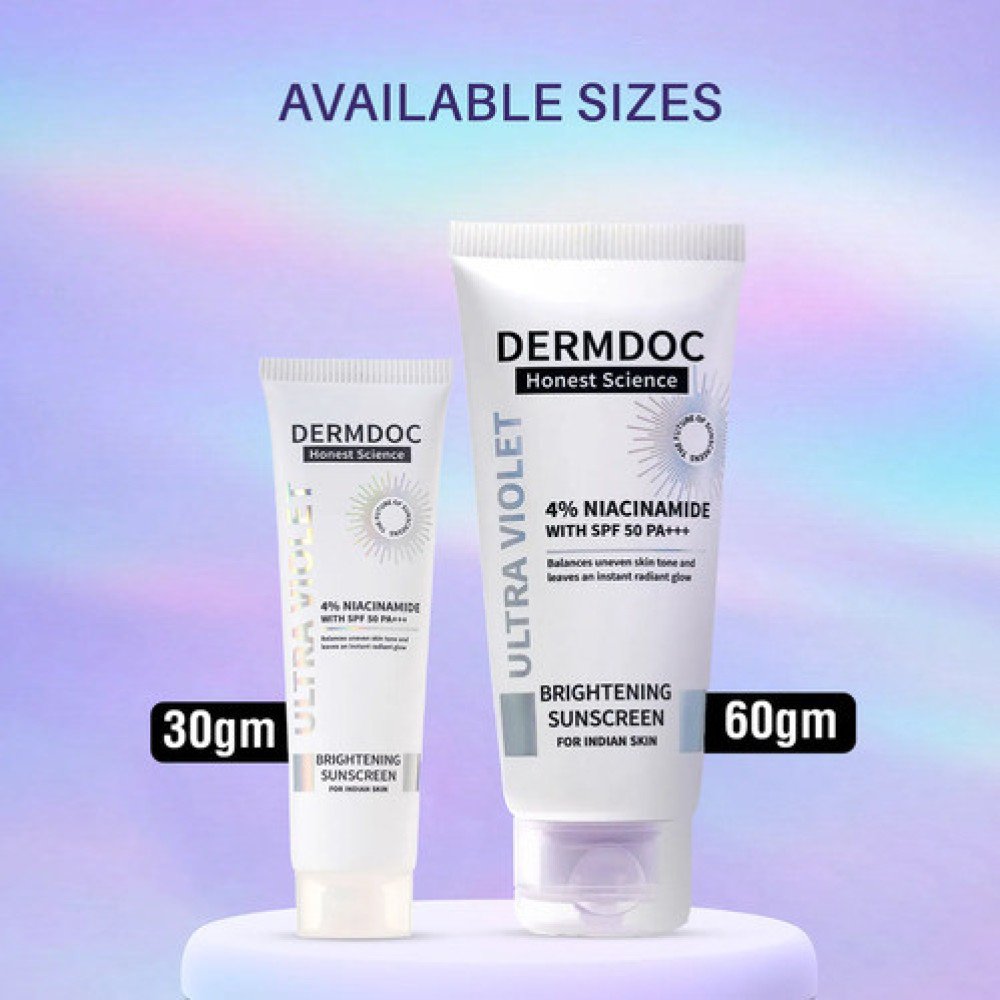DERMDOC 4% Niacinamide Brightening Sunscreen with SPF 50 Sun Protection (30 gm) | Sunblock | Sunscreen for Oily Skin | PA +++ | UV Protection | Shine Free Formula
