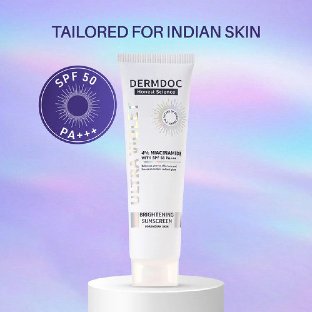 DERMDOC 4% Niacinamide Brightening Sunscreen with SPF 50 Sun Protection (30 gm) | Sunblock | Sunscreen for Oily Skin | PA +++ | UV Protection | Shine Free Formula