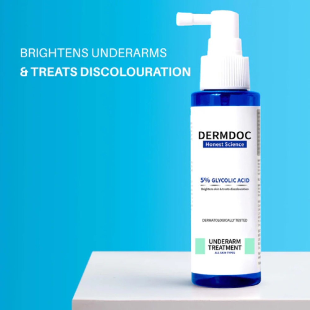 DERMDOC by Purplle 5% Glycolic Acid Underarm Brightening Spray Treatment  Exfoliating Brightening | Multi-Purpose Spray for Hyperpigmentation, Dark Spots, Dark Neck, Dark Und