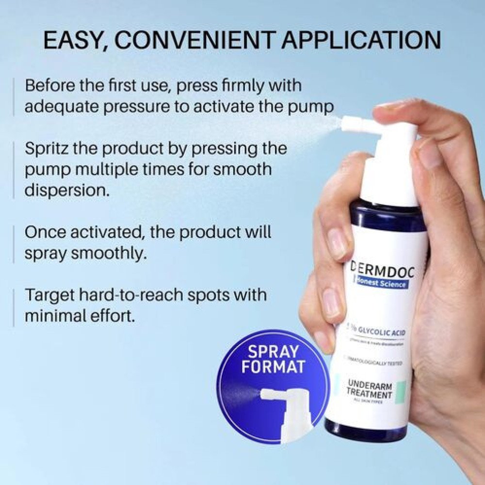 DERMDOC by Purplle 5% Glycolic Acid Underarm Brightening Spray Treatment  Exfoliating Brightening | Multi-Purpose Spray for Hyperpigmentation, Dark Spots, Dark Neck, Dark Und