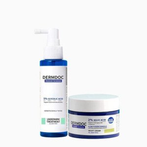 DermDoc Brighten Up Combo | 2% Kojic Acid Night Cream with Niacinamide-50g  5% Glycolic Acid Underarm Brightening Spray Treatment -100 m