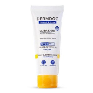 DERMDOC by Purplle Ultra Light SPF 50 PA+++ Daily Glow Sunscreen (50gm) | Sunblock | Lightweight | Non-Greasy | 0 White Cast