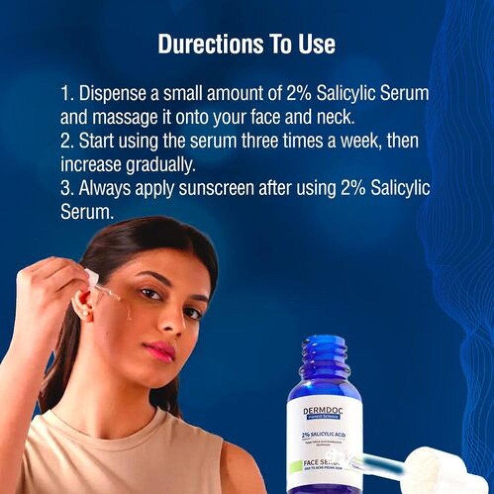 DERMDOC  for Clear Skin | 2% Salicylic Acid Face Serum (15 ml) oily skin  blackheads, whiteheads acne prone skin-15ml Pack Of-2