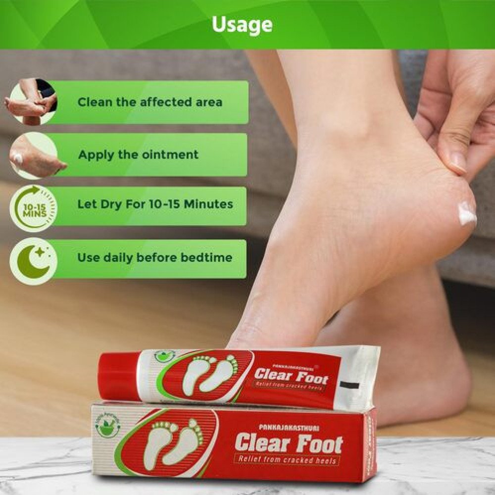Pankajakasthuri Clear Foot Ayurvedic Ointment for Cracked Heels, Dry Skin & Heel Pain - 25g