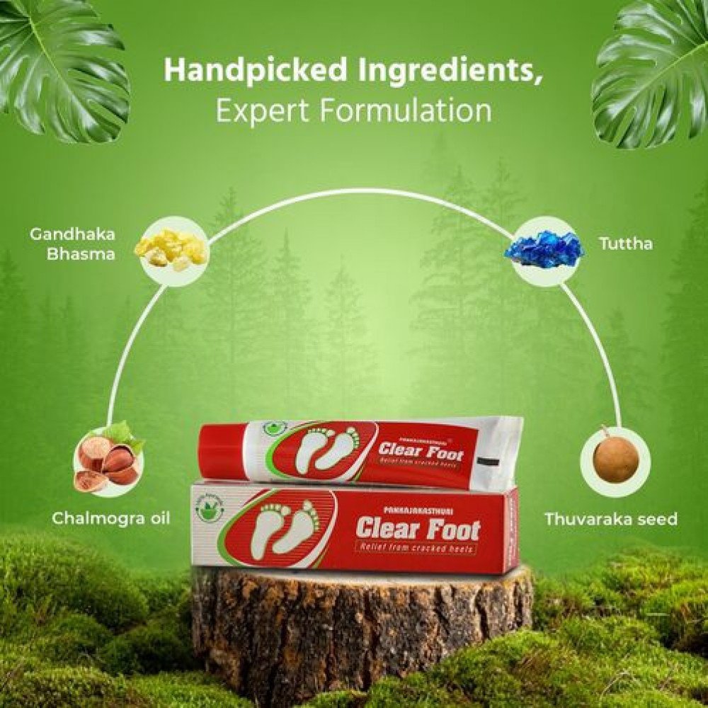 Pankajakasthuri Clear Foot Ayurvedic Ointment for Cracked Heels, Dry Skin & Heel Pain - 25g