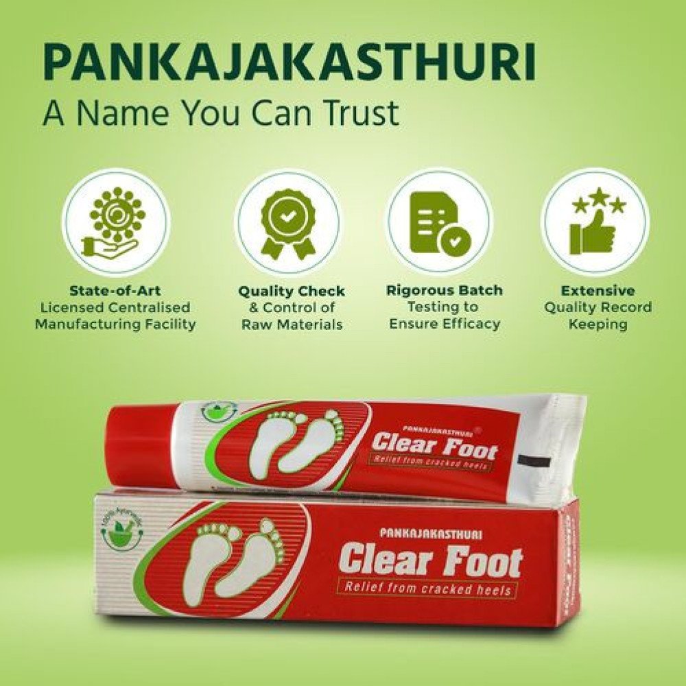 Pankajakasthuri Clear Foot Ayurvedic Ointment for Cracked Heels, Dry Skin & Heel Pain - 25g