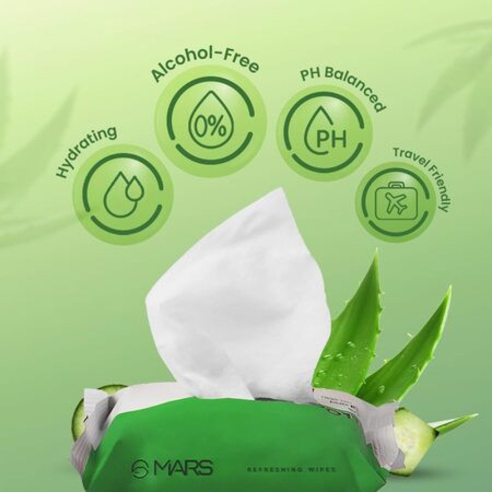 {"en":"MARS Refreshing Wet Wipes for Face| Facial Cleansing | Refreshing & Skin Hydration| Soothing for skin | pH Balance & Alcohol Free | Nourishing with Fruit extract | 25 Wipes | Aloevera"