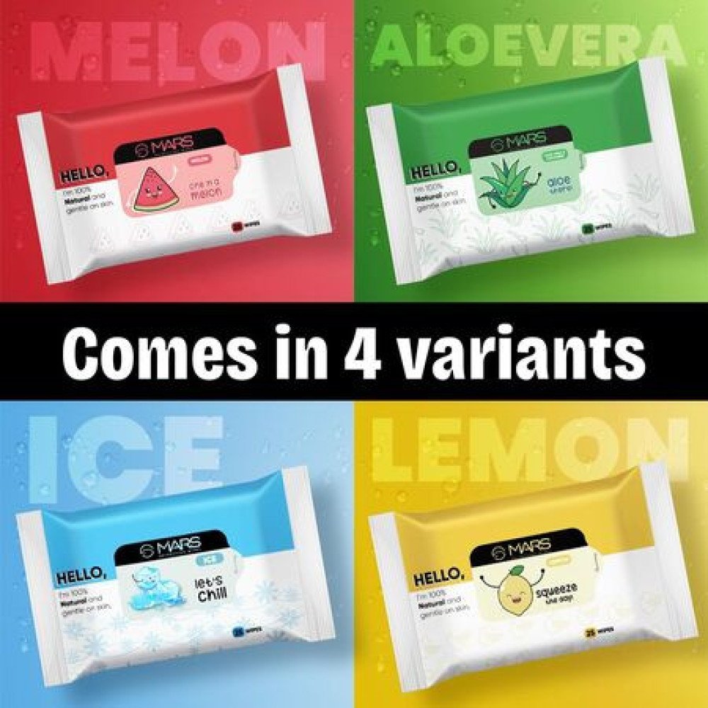 MARS Refreshing Wet Wipes for Face| Facial Cleansing | Refreshing & Skin Hydration| Soothing for skin | pH Balance & Alcohol Free | Nourishing with Fruit extract | 25 Wipes | Ice