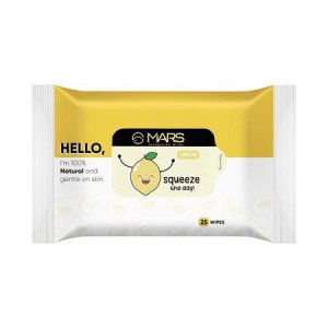 MARS Refreshing Wet Wipes for Face| Facial Cleansing | Refreshing & Skin Hydration| Soothing for skin | pH Balance & Alcohol Free | Nourishing with Fruit extract | 25 Wipes | Lemon