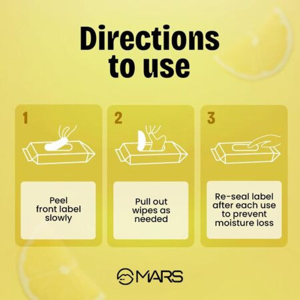 MARS Refreshing Wet Wipes for Face| Facial Cleansing | Refreshing & Skin Hydration| Soothing for skin | pH Balance & Alcohol Free | Nourishing with Fruit extract | 25 Wipes | Lemon