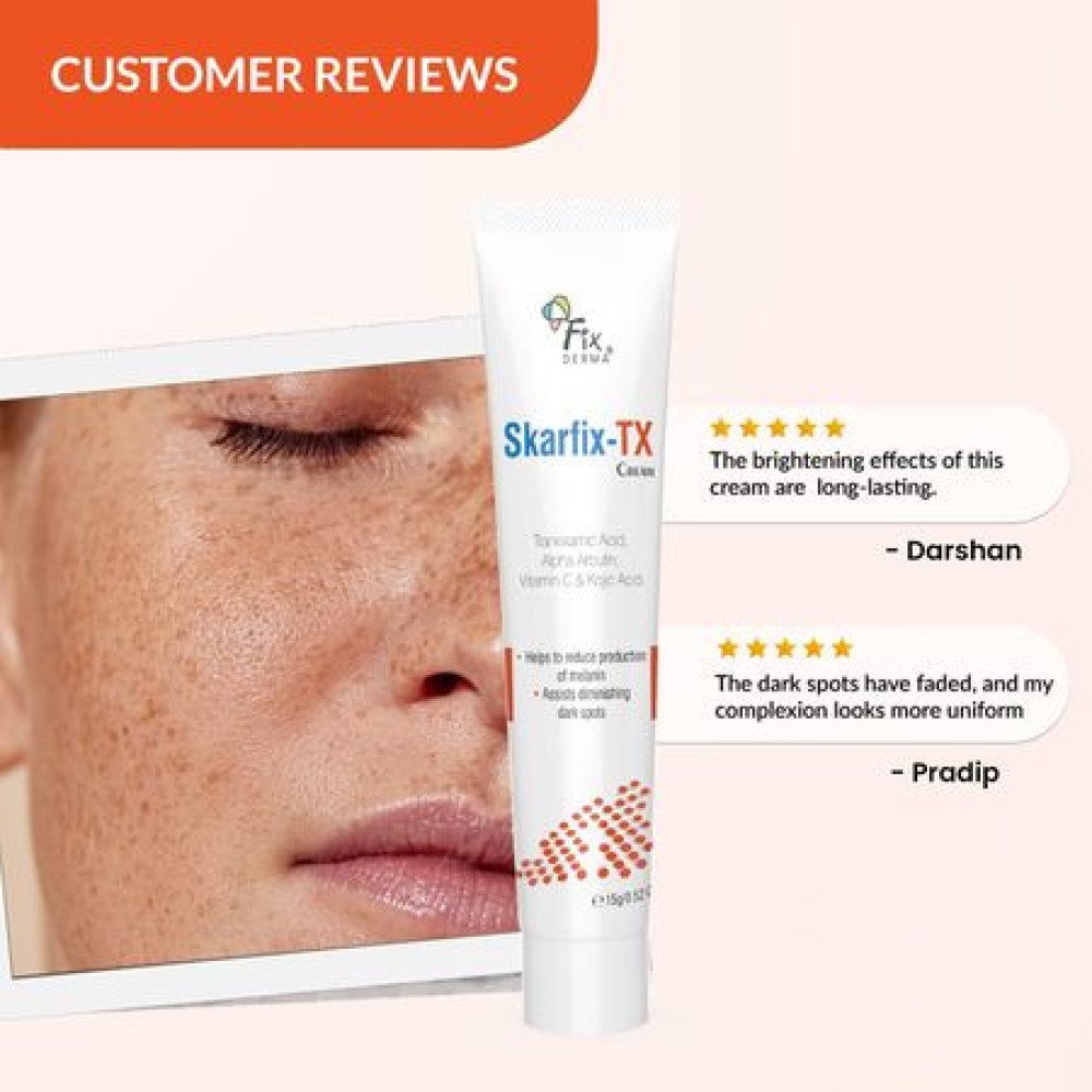 Fixderma Tranexamic Acid + 2% Kojic Acid + 1% Arbutin SKARFIX -TX Face Cream | Pigmentation Removal Cream | Kojic Acid | Uneven Skin Tone - 15 gm