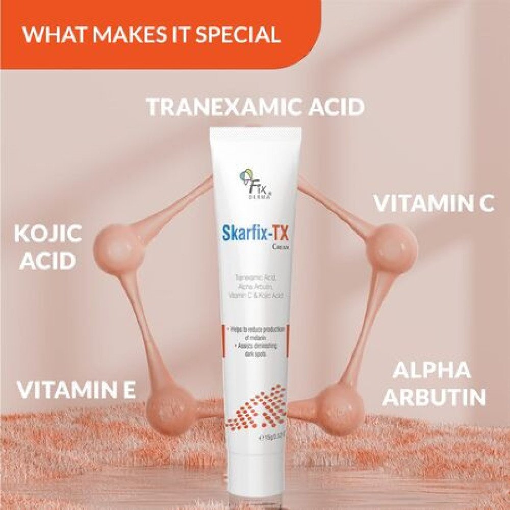 Fixderma Tranexamic Acid + 2% Kojic Acid + 1% Arbutin SKARFIX -TX Face Cream | Pigmentation Removal Cream | Kojic Acid | Uneven Skin Tone - 15 gm