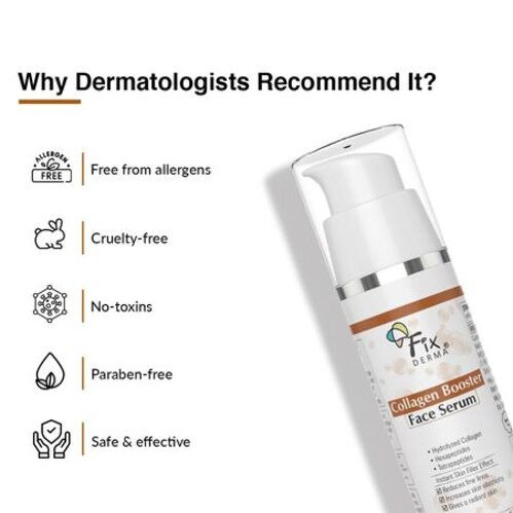 Fixderma Hydrolyzed Collagen Booster Face Serum | Collagen Serum for Face Face, Fine Lines & Wrinkles | Serum for Men & Women | Suitable for All Skin Types - 30g