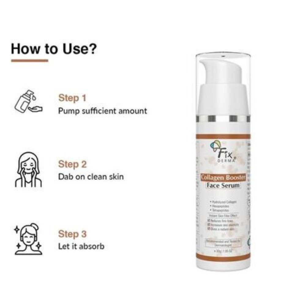 Fixderma Hydrolyzed Collagen Booster Face Serum | Collagen Serum for Face Face, Fine Lines & Wrinkles | Serum for Men & Women | Suitable for All Skin Types - 30g