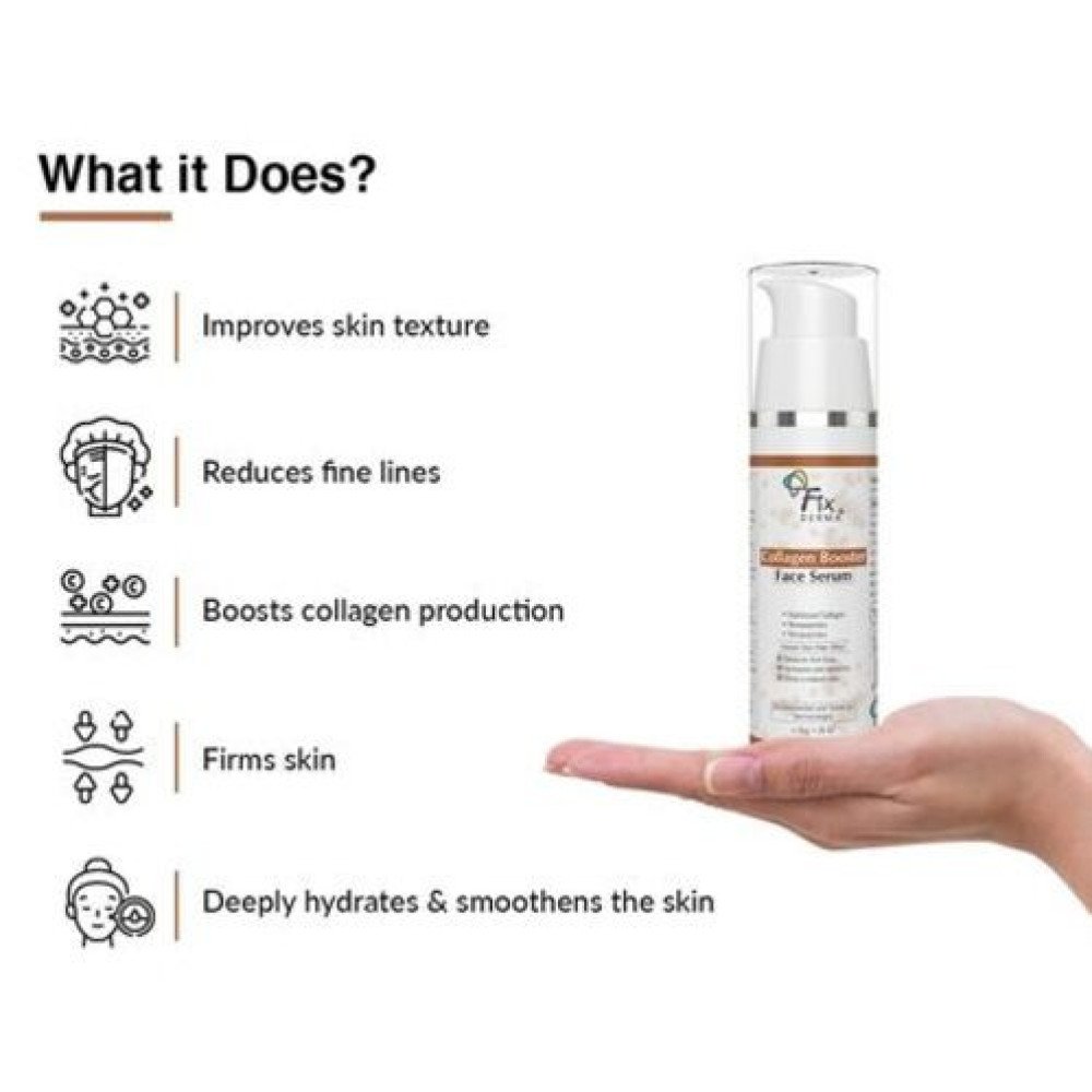 Fixderma Hydrolyzed Collagen Booster Face Serum | Collagen Serum for Face Face, Fine Lines & Wrinkles | Serum for Men & Women | Suitable for All Skin Types - 30g