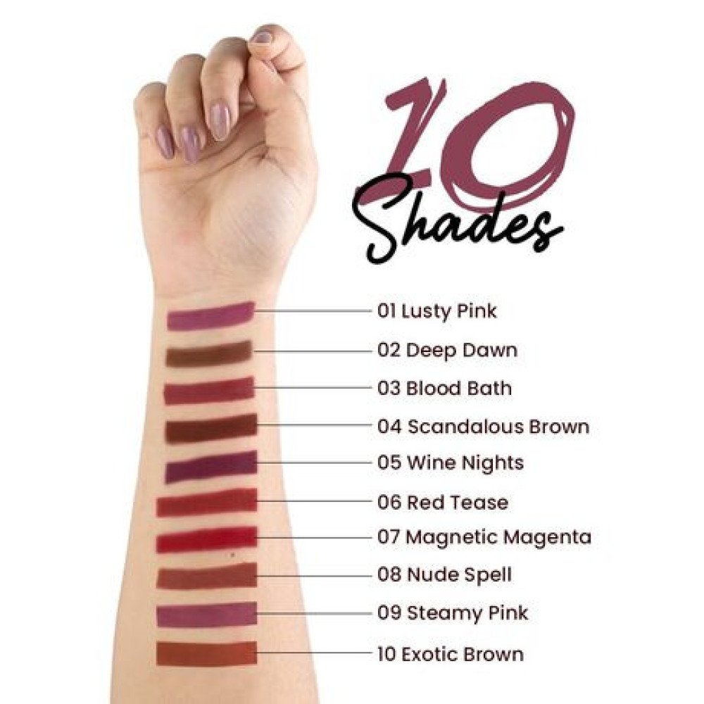 MARS Matte Liner Set of 10 | One Swipe Smooth Application | Long Lasting & Travel Friendly Lip Pencil | Multicolor | Set-A (1.4g x 10) (Satin)