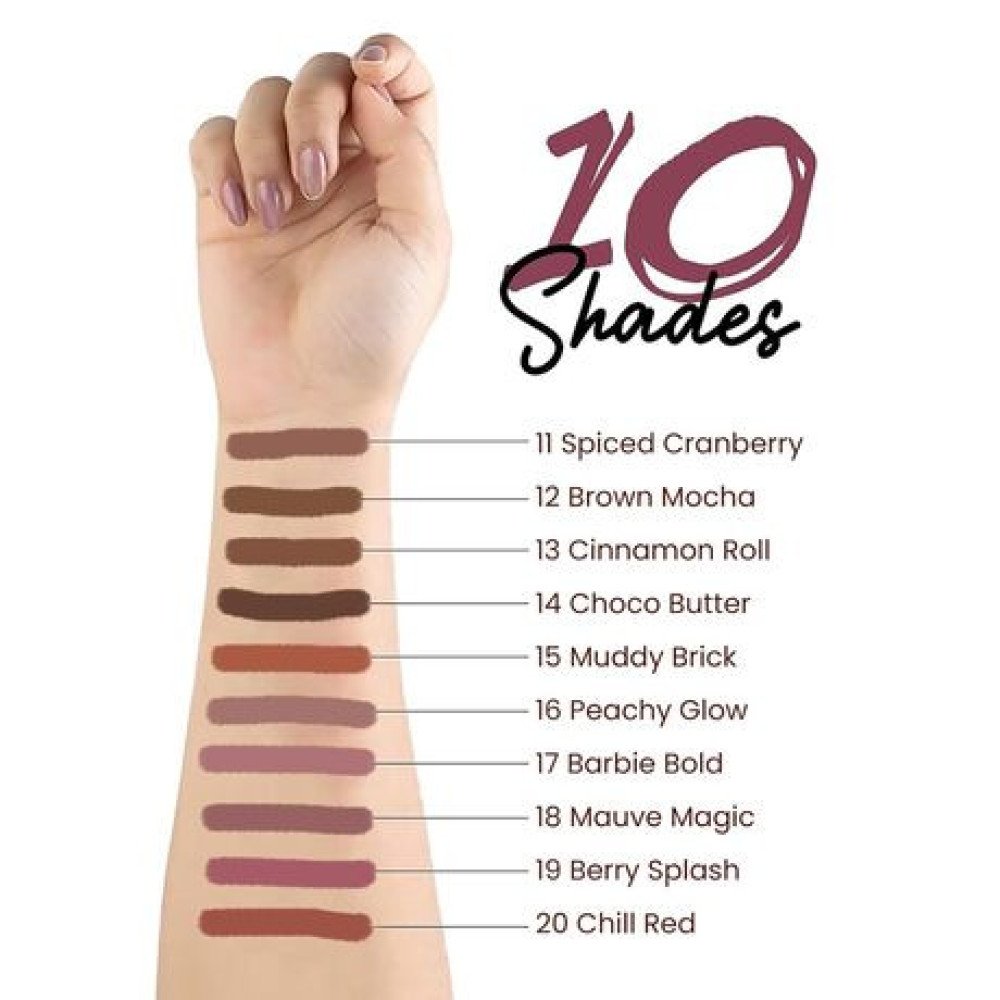 MARS Matte Liner Set of 10 | One Swipe Smooth Application | Long Lasting & Travel Friendly Lip Pencil | Multicolor | Set-B (1.4g x 10)