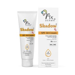 Fixderma Shadow RX Sunscreen SPF 70+ Cream | Sunscreen for Dry Skin | Sunblock SPF 50 | Hybrid Sunscreen with UVA & UVB Filters, Antioxidants, IR Protection and Blue Light Protection - 75gm