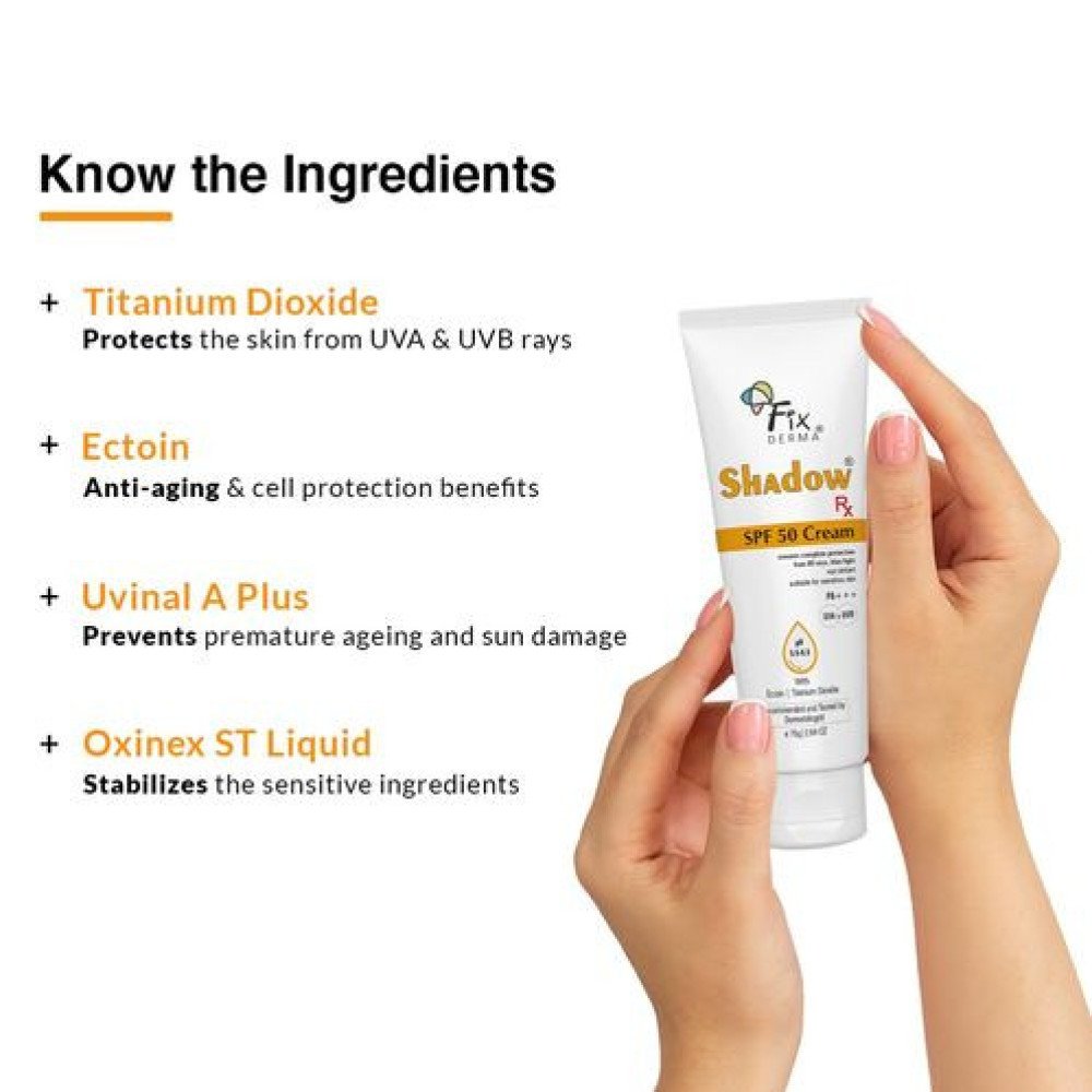 Fixderma Shadow RX Sunscreen SPF 70+ Cream | Sunscreen for Dry Skin | Sunblock SPF 50 | Hybrid Sunscreen with UVA & UVB Filters, Antioxidants, IR Protection and Blue Light Protection - 75gm