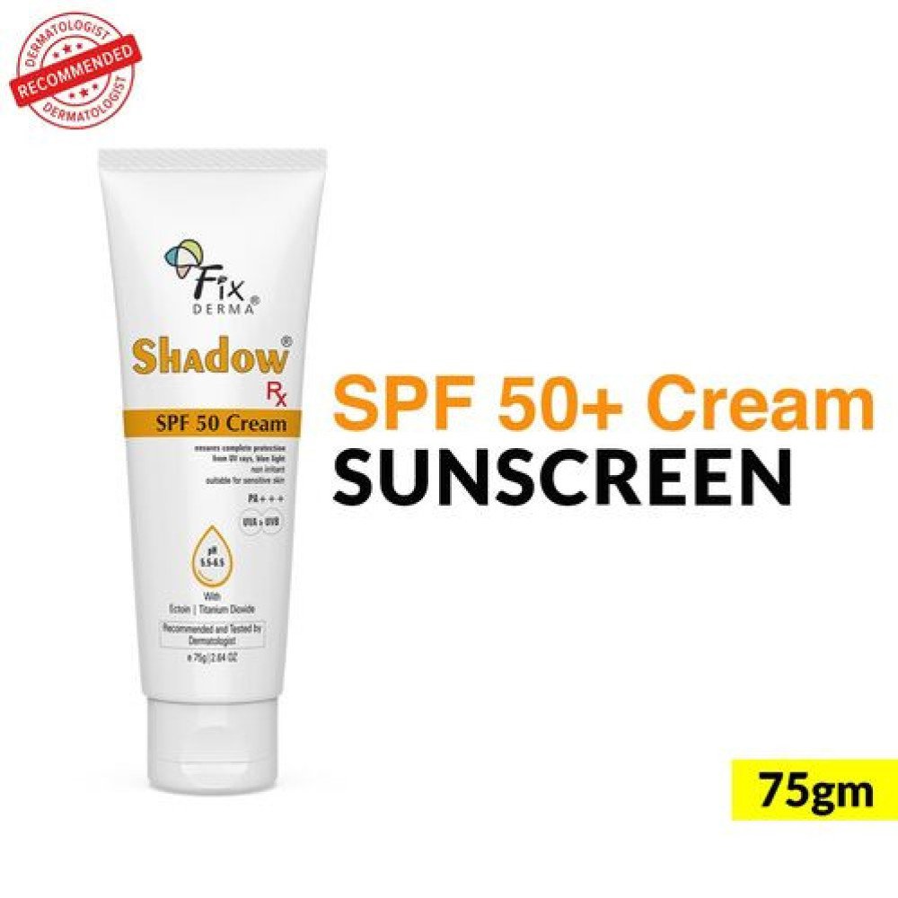 Fixderma Shadow RX Sunscreen SPF 70+ Cream | Sunscreen for Dry Skin | Sunblock SPF 50 | Hybrid Sunscreen with UVA & UVB Filters, Antioxidants, IR Protection and Blue Light Protection - 75gm