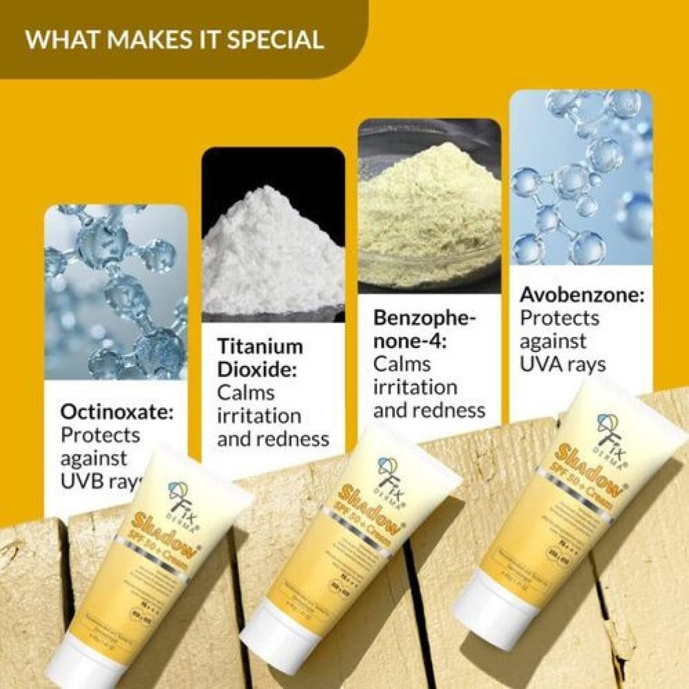 Fixderma Shadow Sunscreen SPF 50+ Cream PA+++ Dry Skin For Body & Face Broad Spectrum Sunscreen For UVA & UVB Protection Non Greasy & Water Resistant-75gm