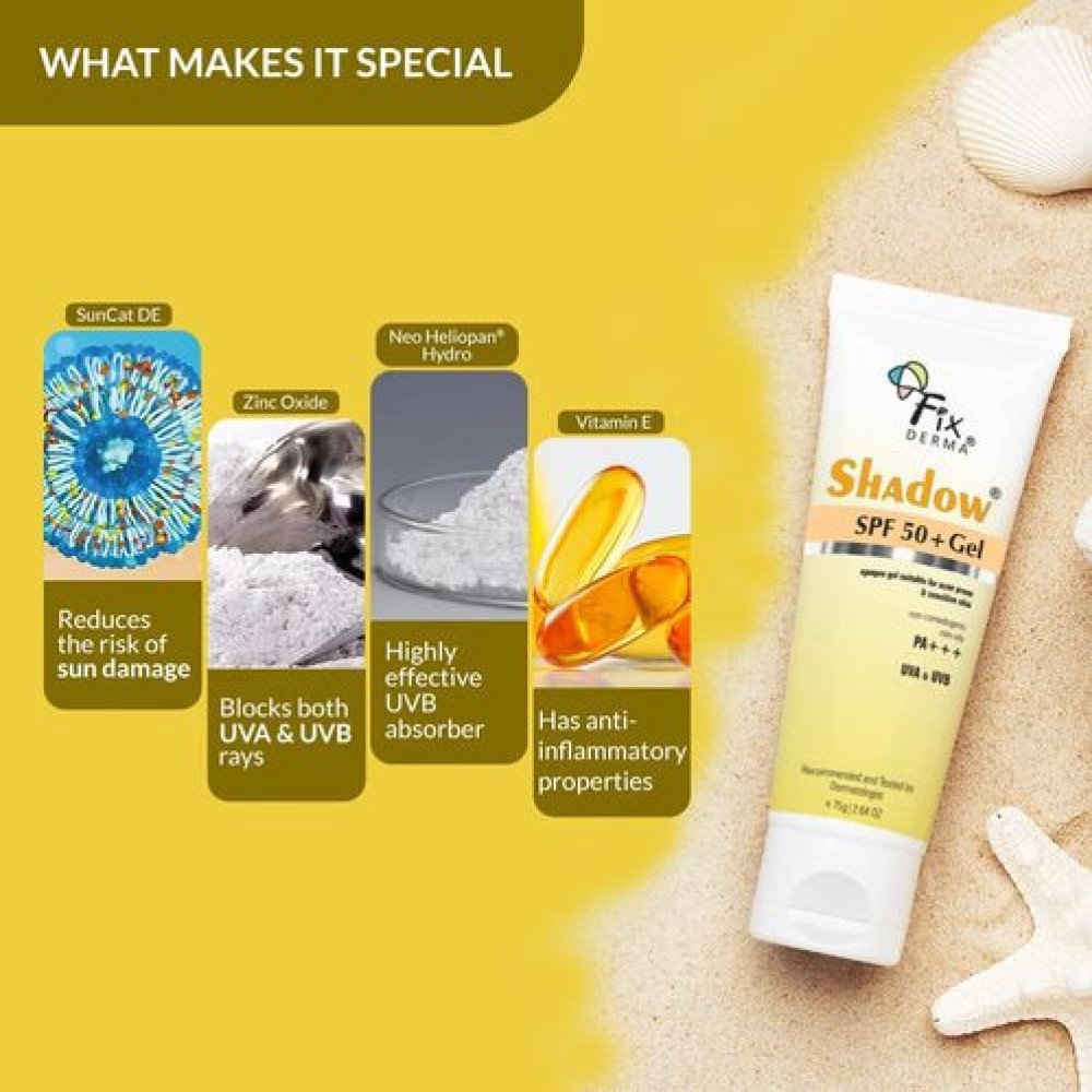 Fixderma Shadow Sunscreen SPF 50+ PA+++ Gel | Sunscreen SPF 50 for Oily, Acne Prone & Normal Skin | Broad Spectrum & UVA & UVB Protection | Lightweight | No White Cast | For Unisex - 7