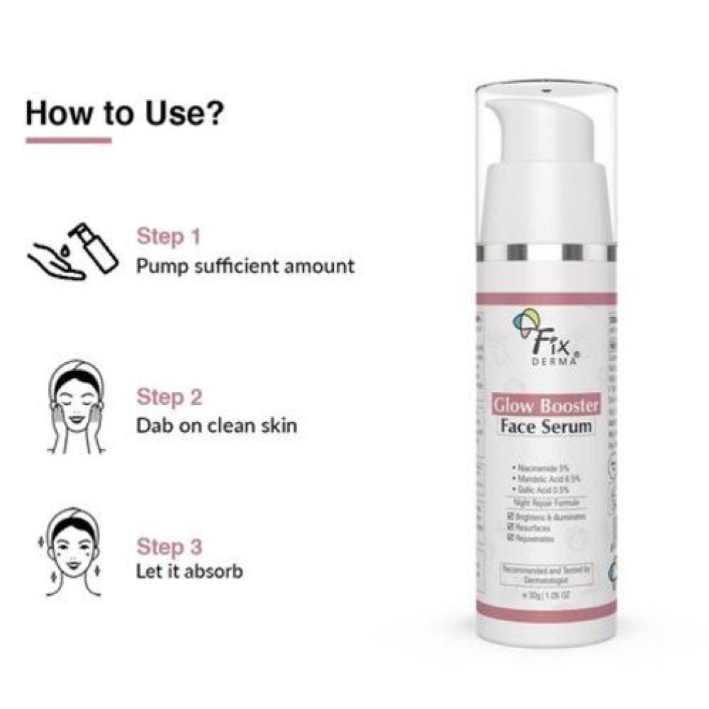Fixderma 5% Niacinamide Serum Glow Booster Face serum with 6.5% Mandelic Acid & 0.5% Gallic Acid | Skin Brightening Serum | Face Serum for Men & Women - 30g