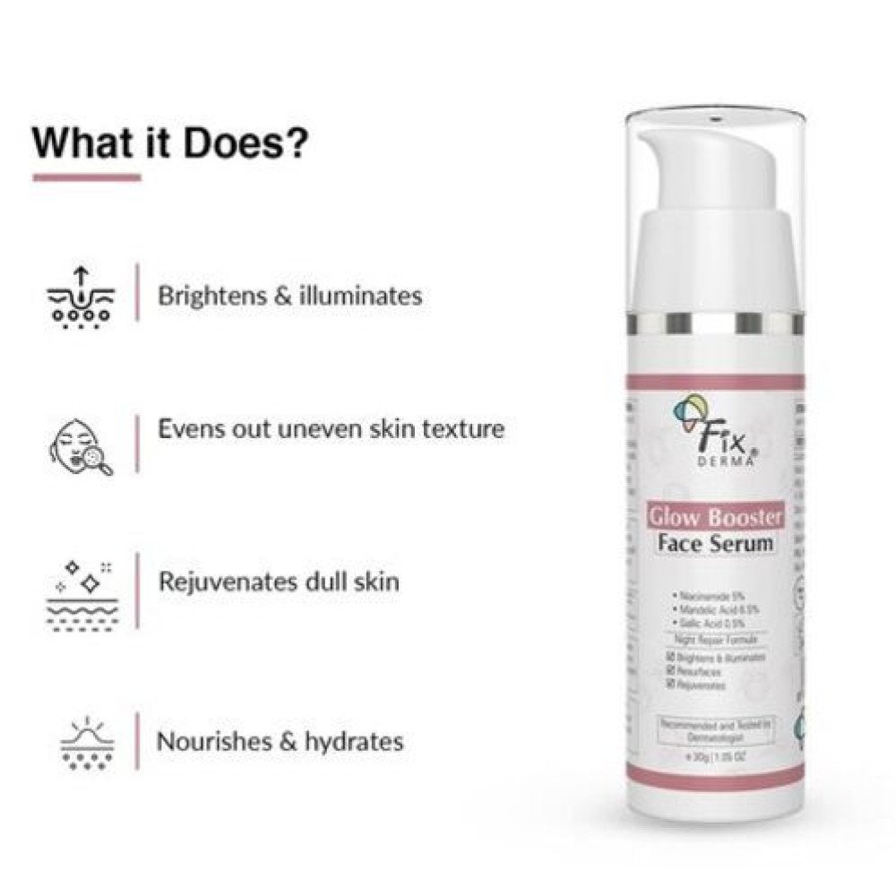 Fixderma 5% Niacinamide Serum Glow Booster Face serum with 6.5% Mandelic Acid & 0.5% Gallic Acid | Skin Brightening Serum | Face Serum for Men & Women - 30g