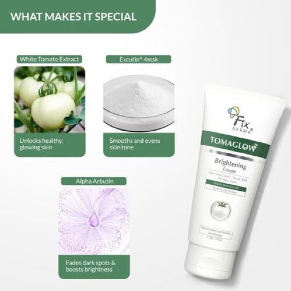 FIXDERMA Tomaglow Brightening Face Cream With White Tomato Extract, Excutin 4MSK With 2% Alpha Arbutin 4% Niacinamide, Lightens Dark Spots & Instantly Illuminates Skin, Face Cream For"