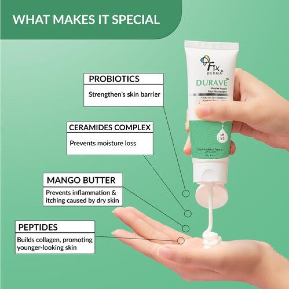 Fixderma Durave Ceramide Moisturizer for Face with Peptide & Mango Butter | Barrier Repair Moisturizer | Face Moisturizer for Women & Men | For All Skin Type - 50gm
