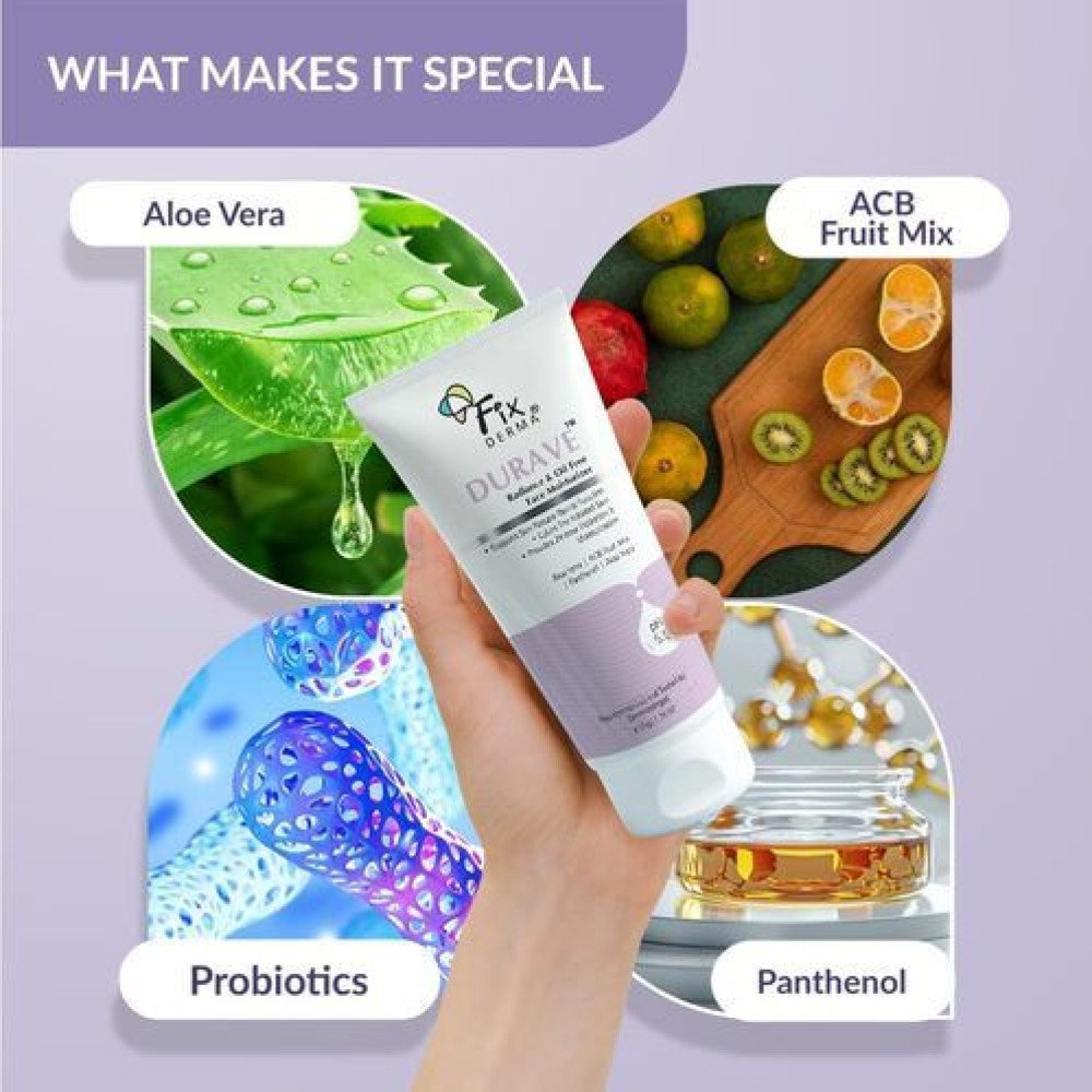 Fixderma Durave Radiance & Brightening Oil Free Face Moisturizer with Probiotics | Aloe Vera | Brightening Face Moisturizer for Women & Men - 50gm