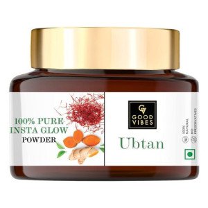 Good Vibes Ubtan 100% Pure Insta Glow Powder, 150 g | Detoxifying Cleansing Brightening Face Pack Powder For All Skin Types | With Turmeric, Saffron, Gram Flour | No Parabens