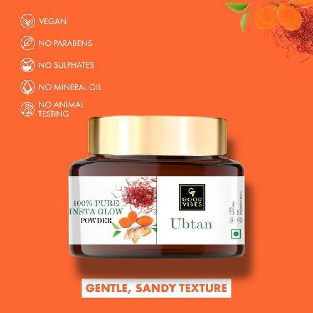 Good Vibes Ubtan 100% Pure Insta Glow Powder, 150 g | Detoxifying Cleansing Brightening Face Pack Powder For All Skin Types | With Turmeric, Saffron, Gram Flour | No Parabens