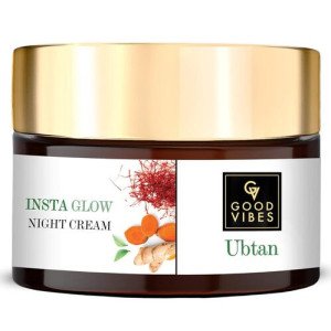 Good Vibes Ubtan Insta Glow Night Cream, 50 g | Brightening Moisturizing Nourishing Face Moisturizer For All Skin Types | With Turmeric, Saffron, Vitamin B3 | No Parabens, Sulphates &\