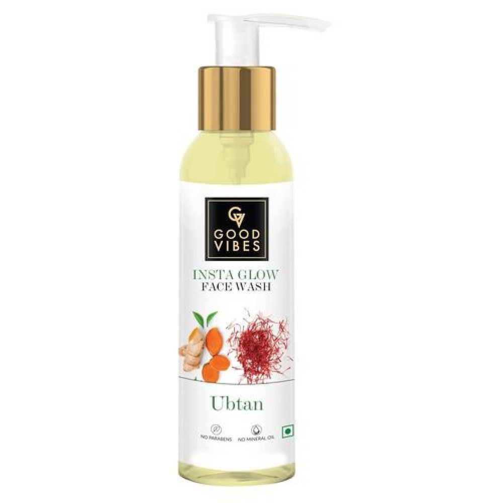 Good Vibes Ubtan Insta Glow Face Wash, 120 ml | Brightening, Soothing, Moisturizing Face Cleanser For All Skin Types | With Turmeric, Saffron, Vitamin B3 | No Parabens, Sulph