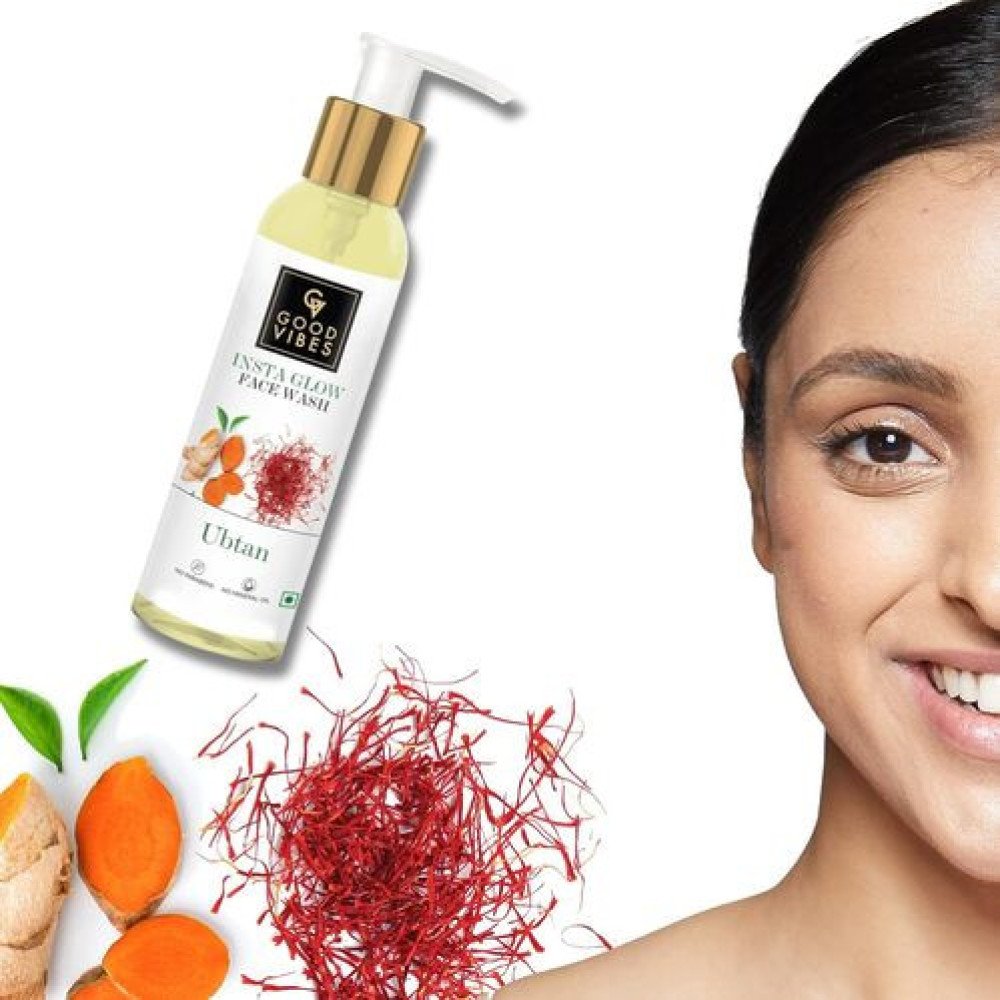 Good Vibes Ubtan Insta Glow Face Wash, 120 ml | Brightening, Soothing, Moisturizing Face Cleanser For All Skin Types | With Turmeric, Saffron, Vitamin B3 | No Parabens, Sulph