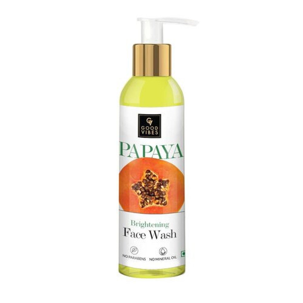 Good Vibes Papaya Brightening Face Wash 120 ml - Radiant Glowing Moisturizing Brightening Anti Ageing Pore Cleansing Formula for All Skin Types, Natural, No Parabens & Mineral Oil, No