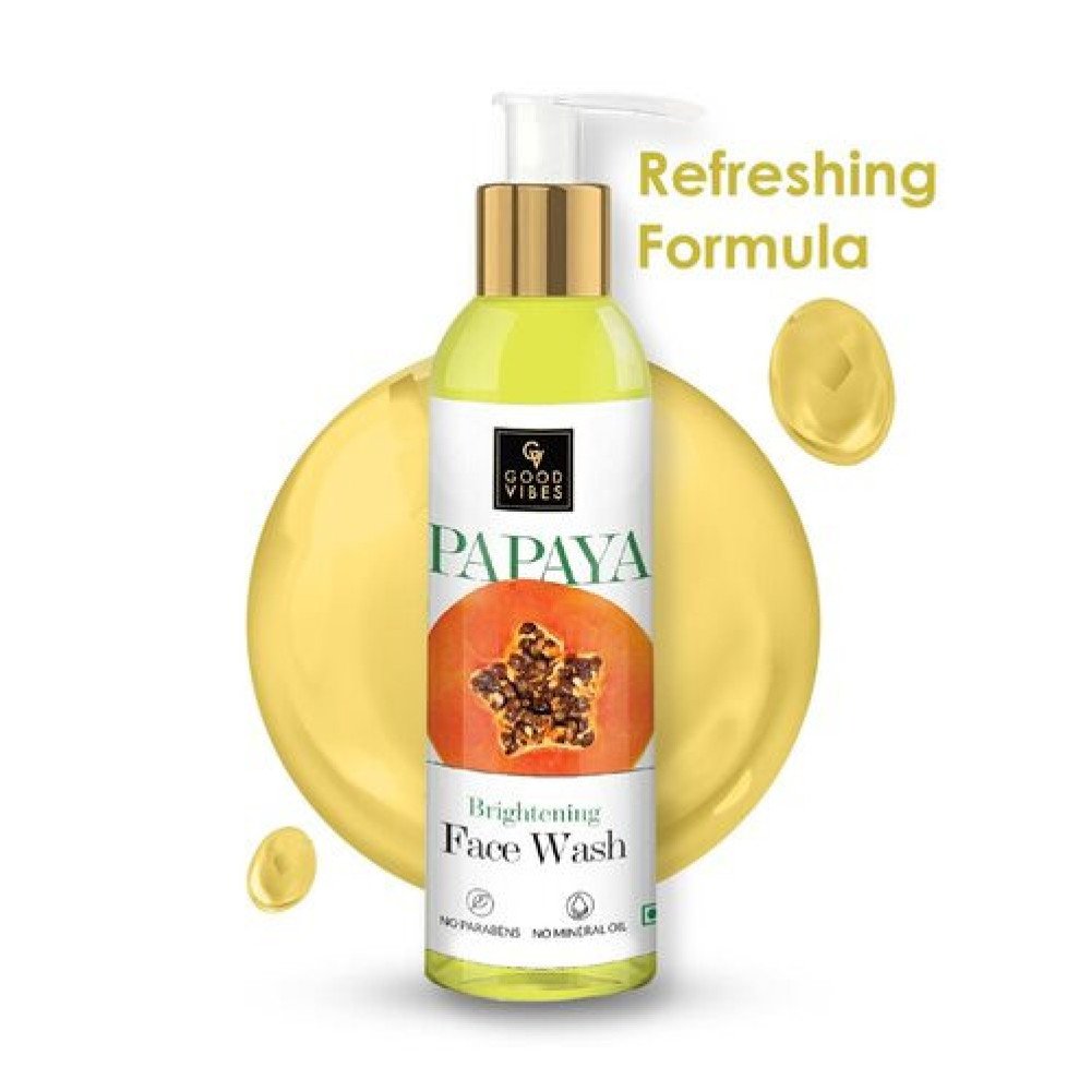 Good Vibes Papaya Brightening Face Wash 120 ml - Radiant Glowing Moisturizing Brightening Anti Ageing Pore Cleansing Formula for All Skin Types, Natural, No Parabens & Mineral Oil, No