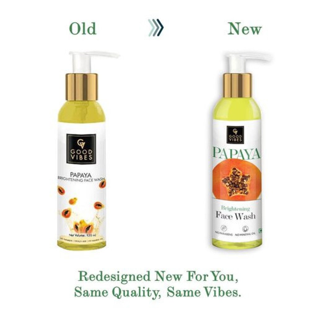 Good Vibes Papaya Brightening Face Wash 120 ml - Radiant Glowing Moisturizing Brightening Anti Ageing Pore Cleansing Formula for All Skin Types, Natural, No Parabens & Mineral Oil, No