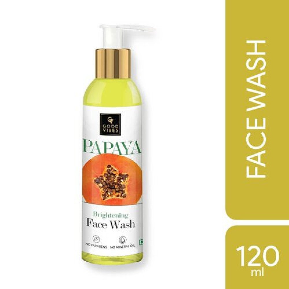 Good Vibes Papaya Brightening Face Wash 120 ml - Radiant Glowing Moisturizing Brightening Anti Ageing Pore Cleansing Formula for All Skin Types, Natural, No Parabens & Mineral Oil, No