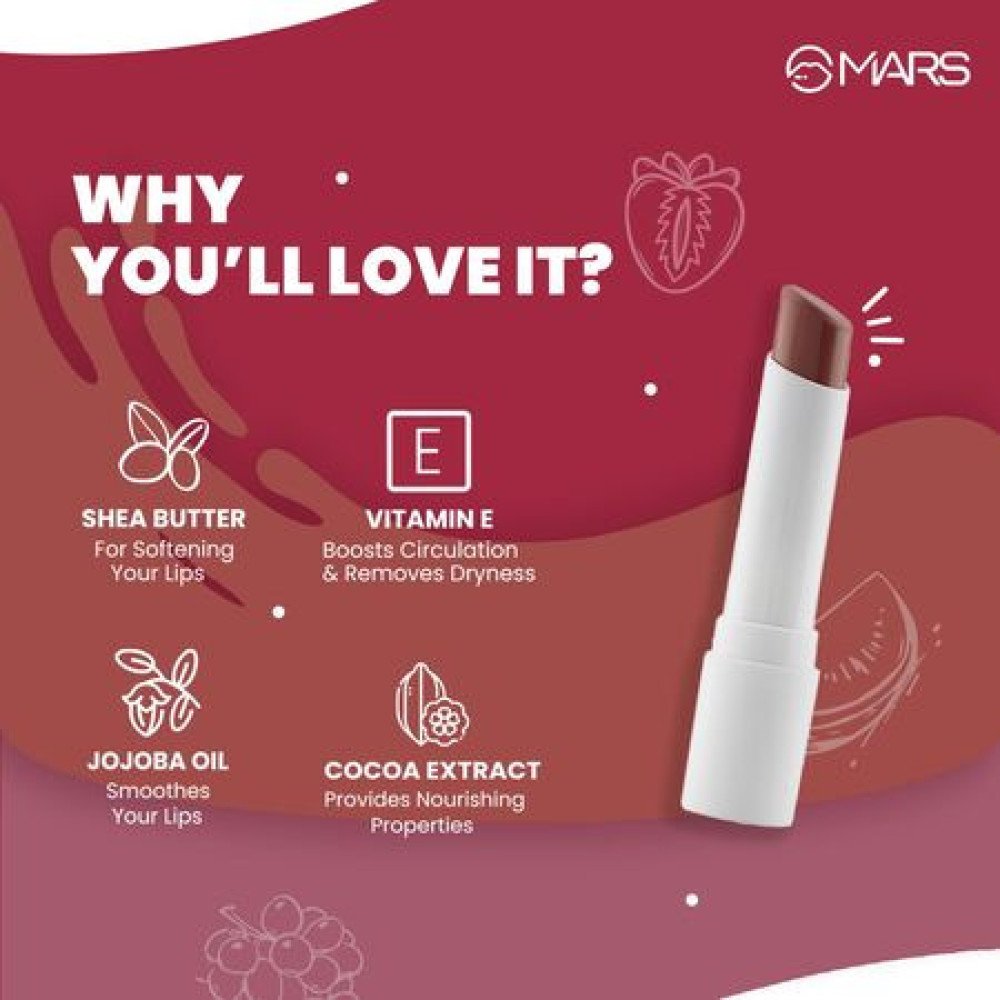 MARS Aqua Splash Tinted Lip Balm Enriched with Shea Butter, Jojoba Oil, Vitamin-E & Cocoa Extract | Repair Chapped Lips | Non-Sticky, Moisturising & Nourishing | 3.0 gm (01-P