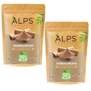 Alps Goodness Sandalwood Powder for Skin & Hair, 50 g | 100% Natural Face Mask Powder For Even Toned Glowing Skin | No Chemicals, No Preservatives, No Pesticides-Pack of-2