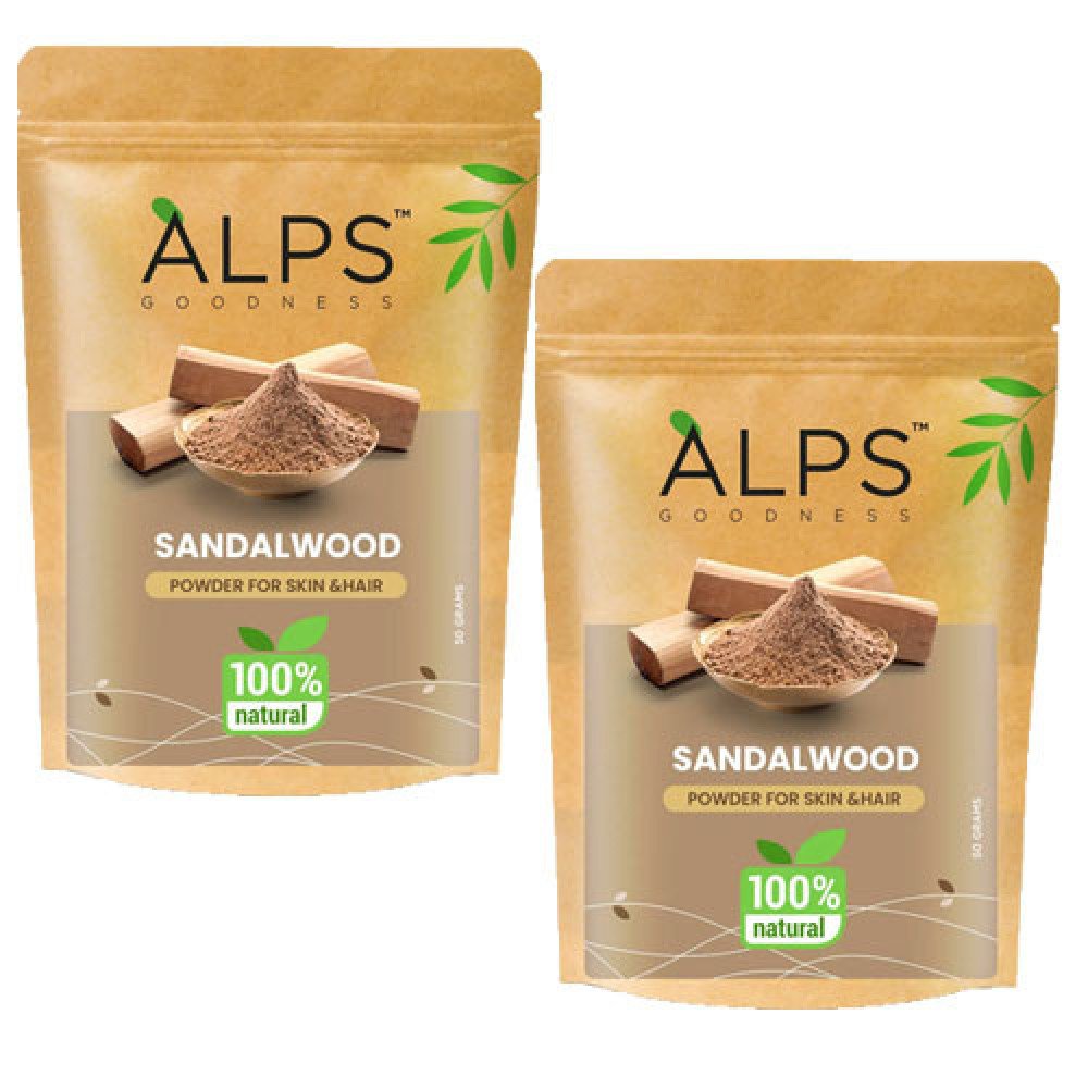 Alps Goodness Sandalwood Powder for Skin & Hair, 50 g | 100% Natural Face Mask Powder For Even Toned Glowing Skin | No Chemicals, No Preservatives, No Pesticides-Pack of-2