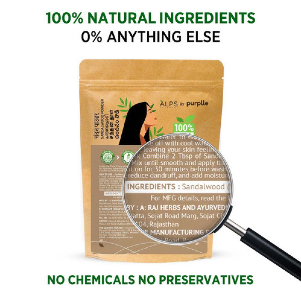 Alps Goodness Sandalwood Powder for Skin & Hair, 50 g | 100% Natural Face Mask Powder For Even Toned Glowing Skin | No Chemicals, No Preservatives, No Pesticides-Pack of-2