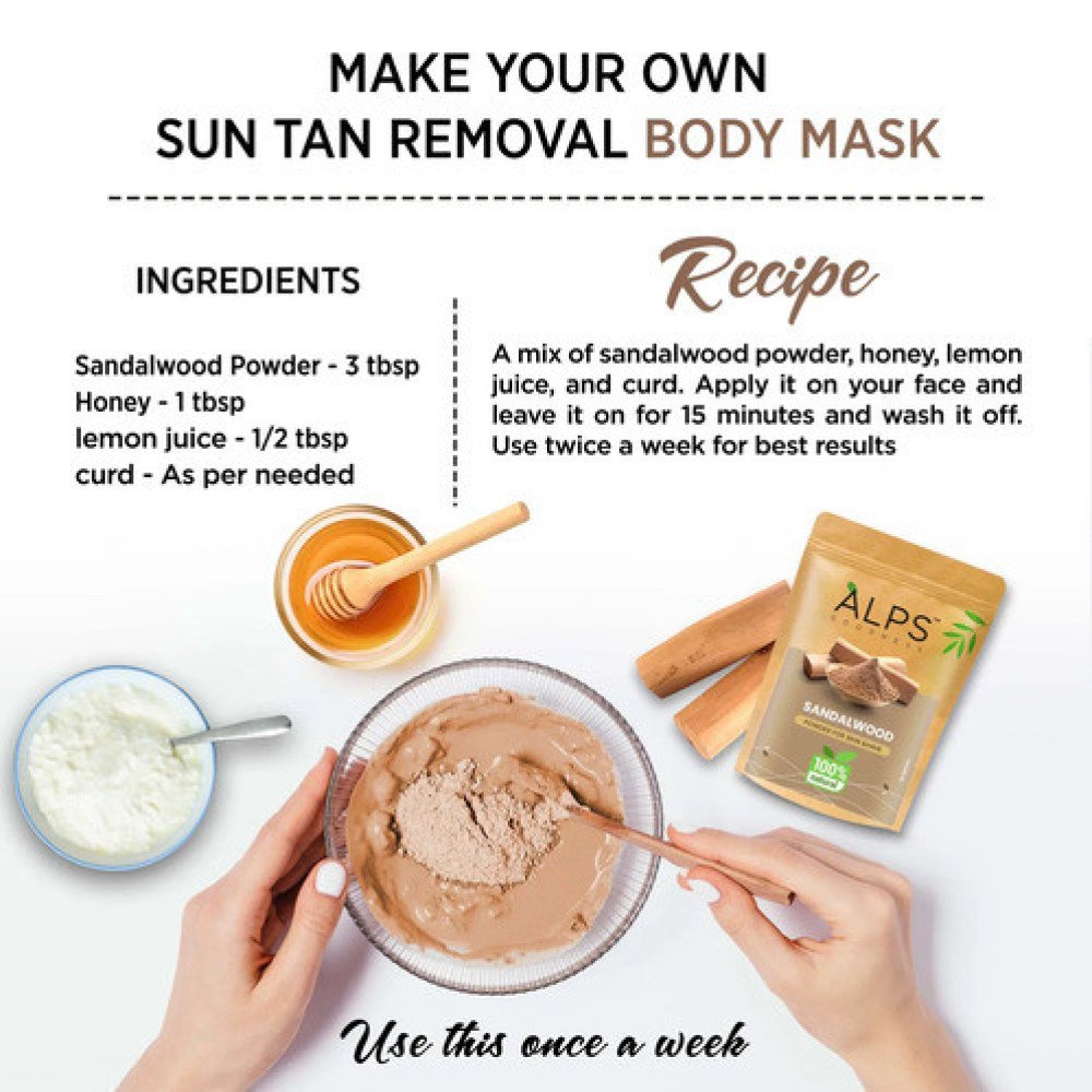 Alps Goodness Sandalwood Powder for Skin & Hair, 50 g | 100% Natural Face Mask Powder For Even Toned Glowing Skin | No Chemicals, No Preservatives, No Pesticides-Pack of-2